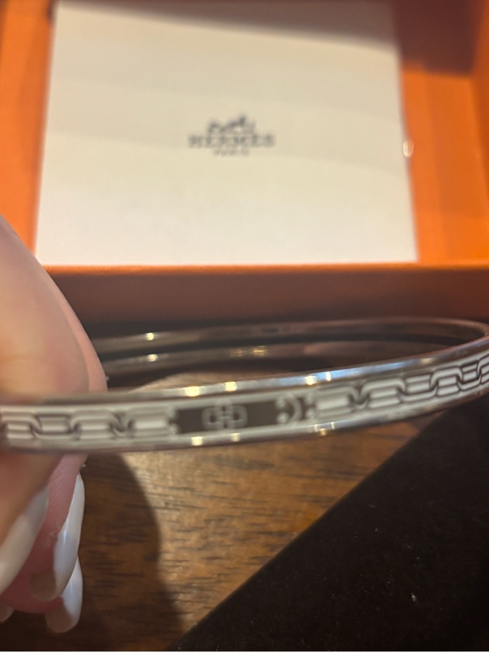 Hermes Silver-Tone Enamel Motif Clic Clac Bangle